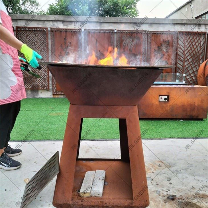 Charcoal Wood Burning Corten Steel Metal BBQ Grill