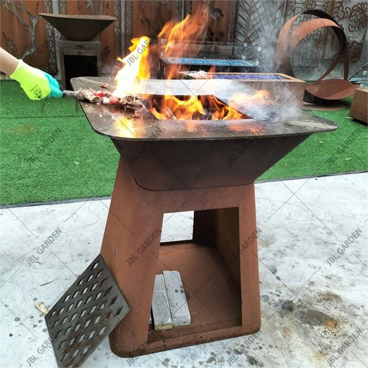 Charcoal Wood Burning Corten Steel Metal BBQ Grill