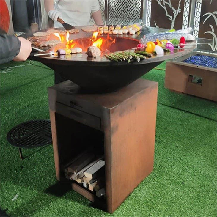 Corten Steel Cooktop Grill Fire Pit Outdoor Patio Steel BBQ Fire Pit Grill Table