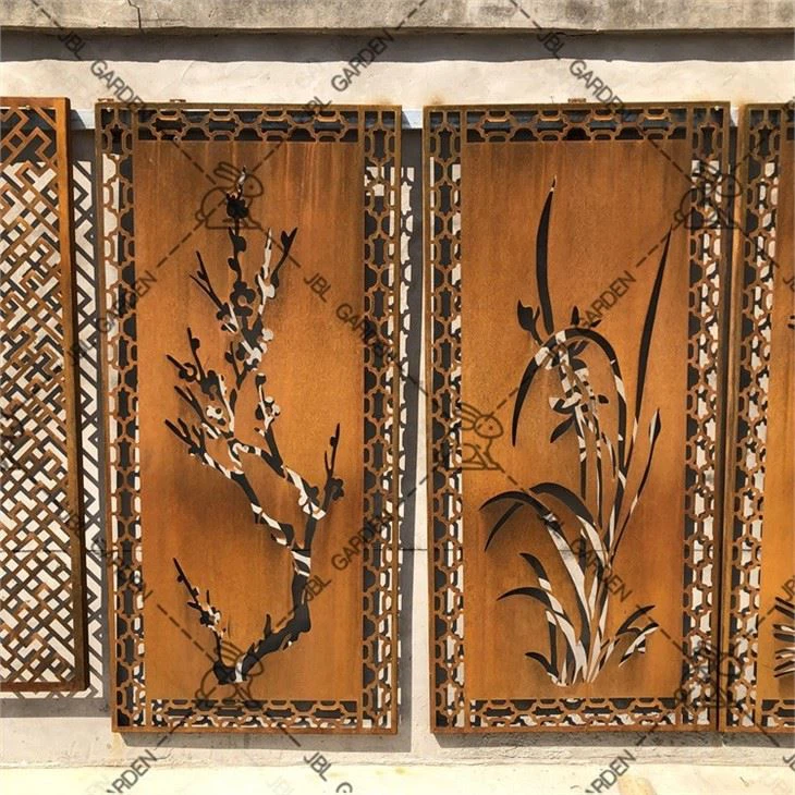 Corten Steel Fence In Green Grass