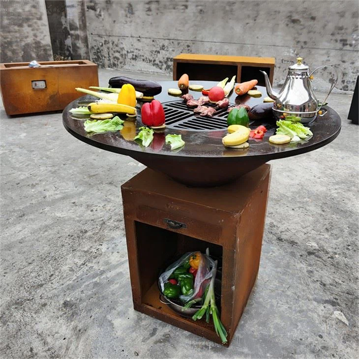 Corten Steel Fireplace Smoker BBQ Grill