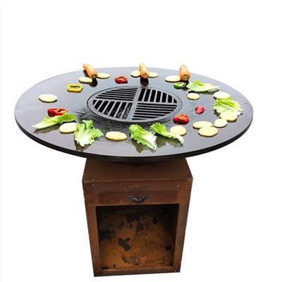 Wood And Charcoal Fuel Corten Steel Bbq