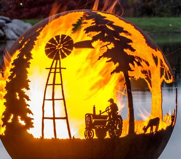 Decorative Spherical Fire Pit Of Corten Steel