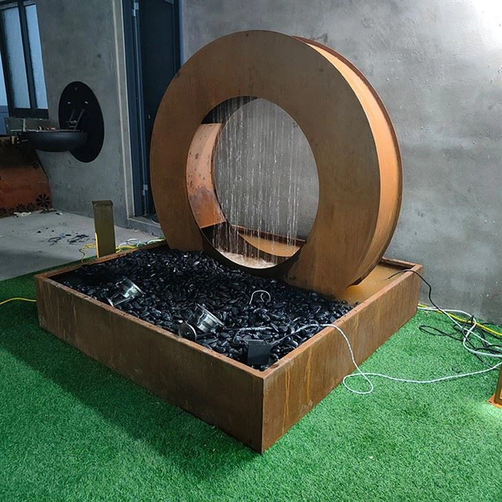 Outdoor Corten Steel Ring Fountain