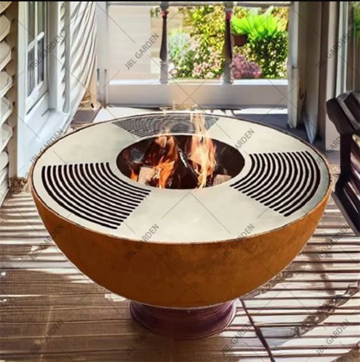 Round Barbecue Made Of Corten Steel