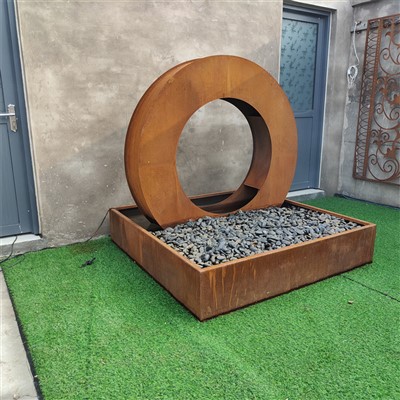 Modular Moon-Shaped Corten Water Feature Customizable Outdoor Accent