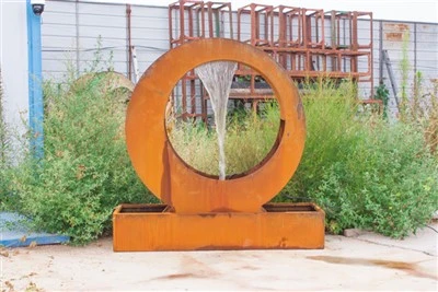 Outdoor Water Feature Corten Steel Moon Feature Landscaping
