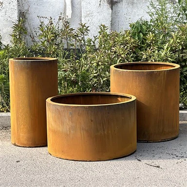 Round Combination Set Flower Pot Corten Steel Rust Style Planter Pot