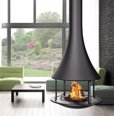 Suspended Waterdrop Shaped Wood Fireplace
